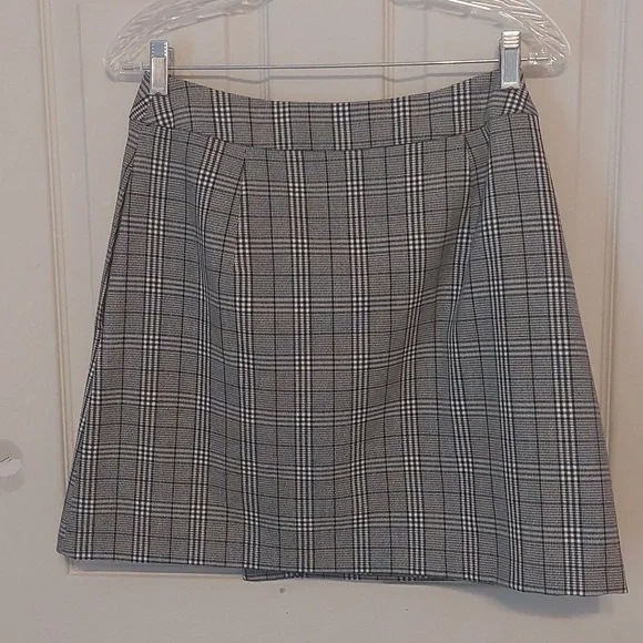 a new day Black White Houndstooth Plaid Fully Lined Wrap Mini Skirt Size 12 - Picture 8 of 8
